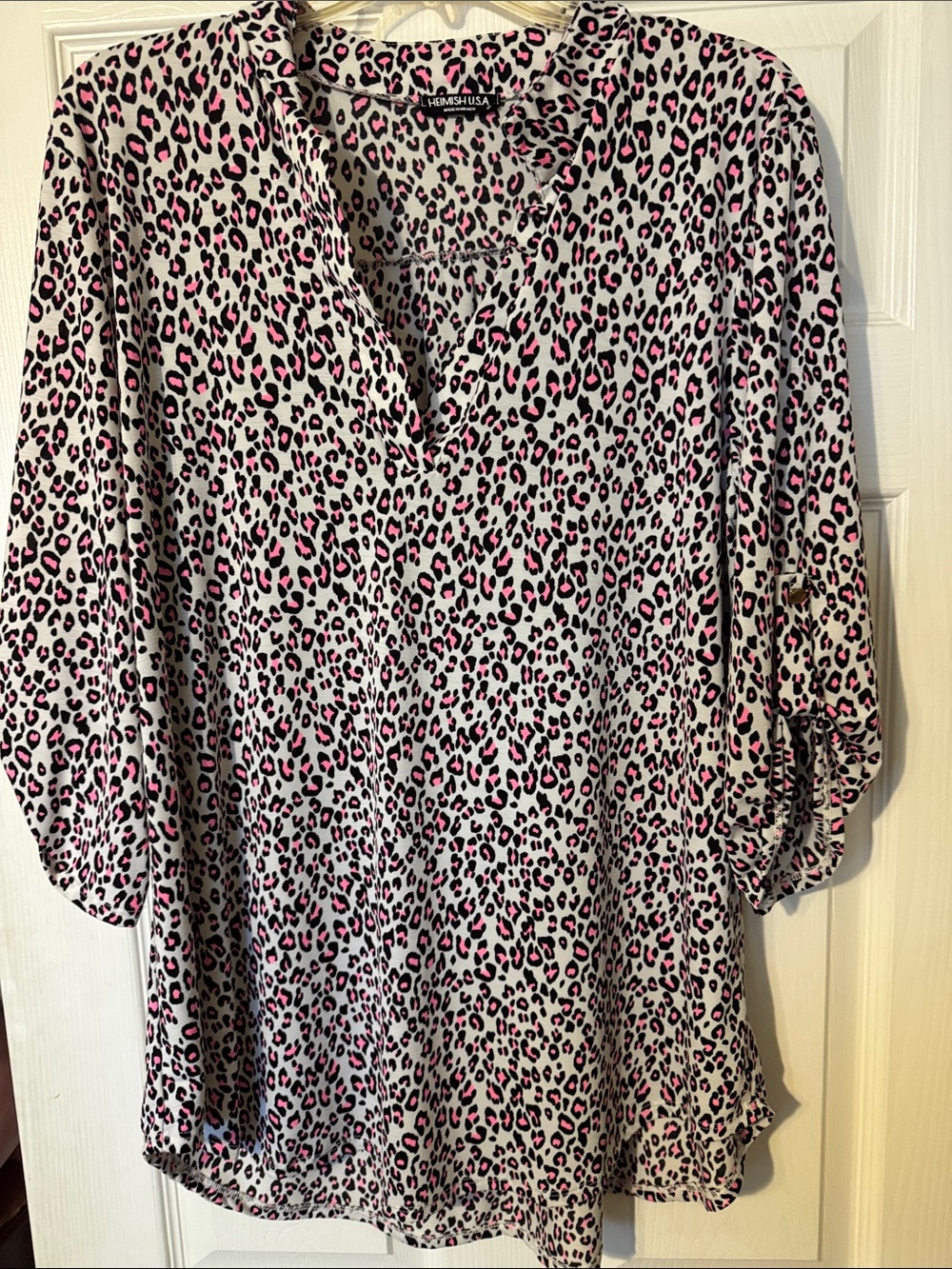 HEIMISH USA Cream Blouse with Pink and Black Leopard Spots